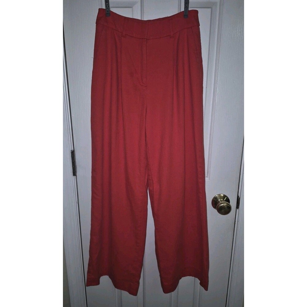 White House Black Market Women's Solid Red Petite Wide Leg Pants Size 00P